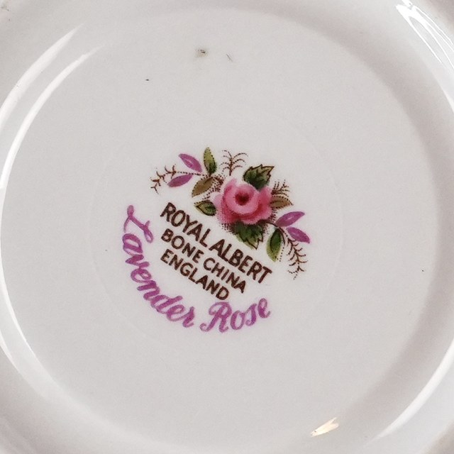 Royal Albert upright block mark with Bone China England and script Lavender Rose