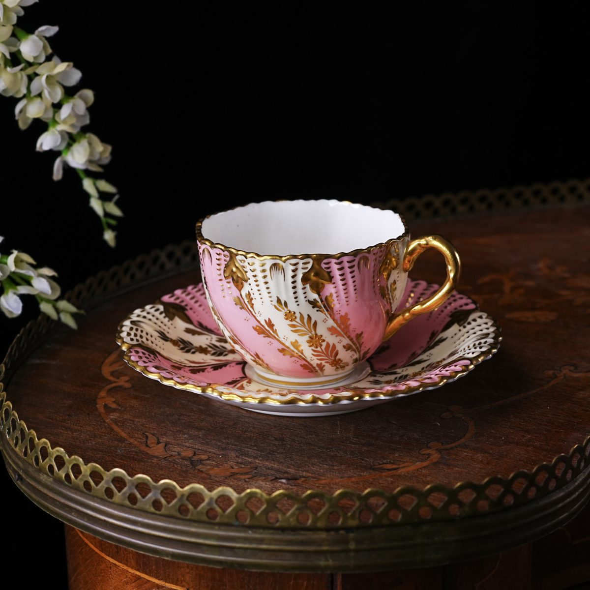 Coalport Pink & Gold Jewelled Cup