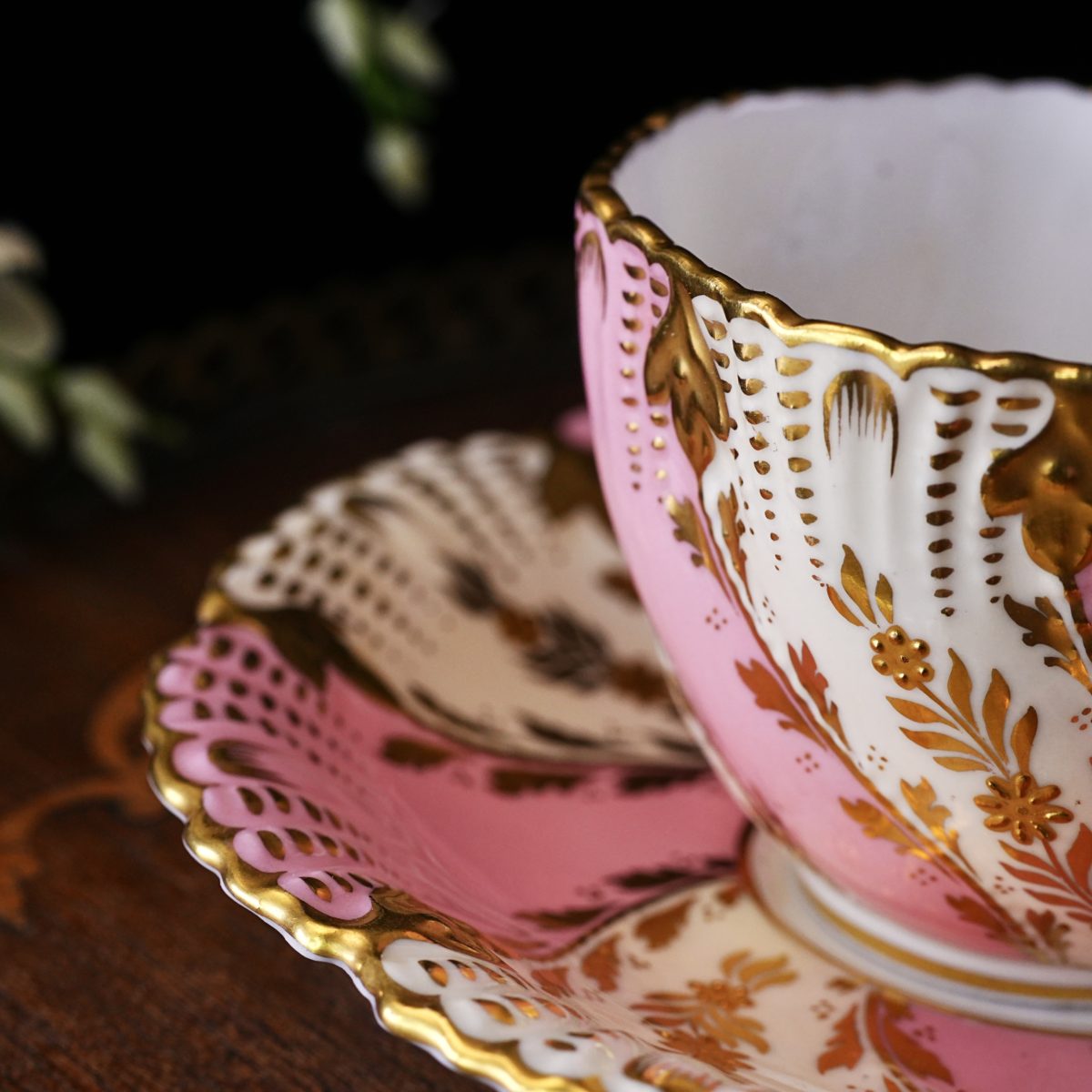 Antique Coalport Pink & Gold Jewelled Cabinet Cup Saucer photo 3