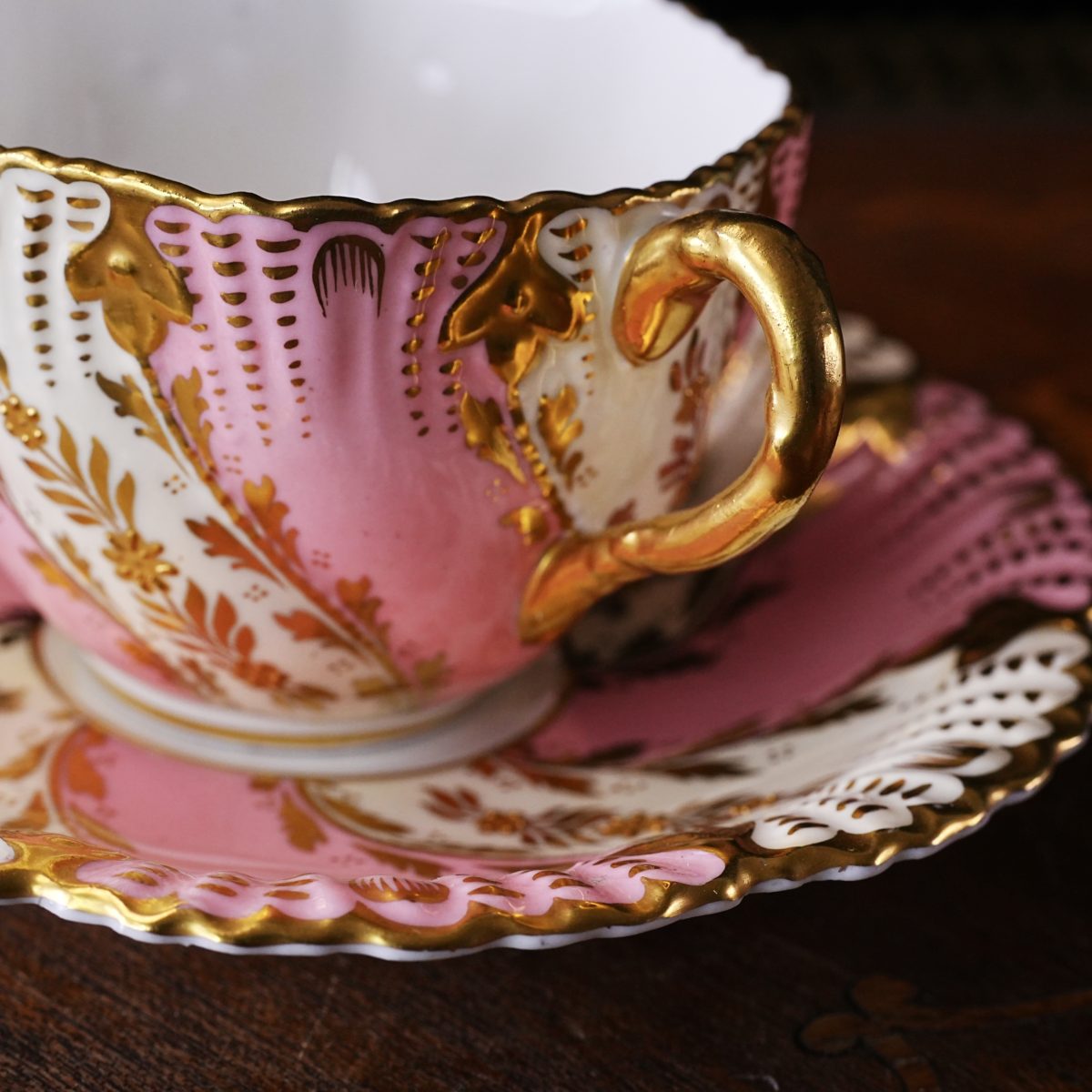 Antique Coalport Pink & Gold Jewelled Cabinet Cup Saucer photo 4