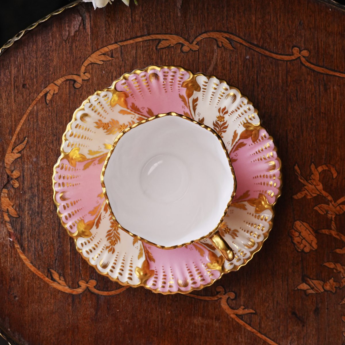 Antique Coalport Pink & Gold Jewelled Cabinet Cup Saucer photo 5