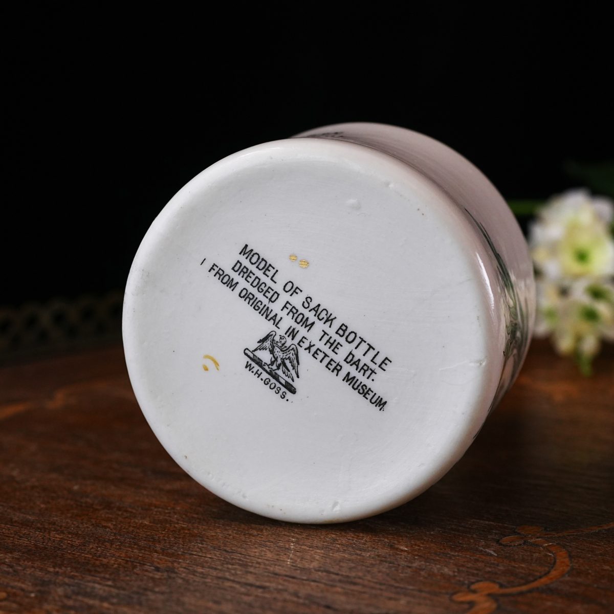 Maker's mark on the base of AS IS Antique W.H. Goss Edward VII Memorial Sack Bottle