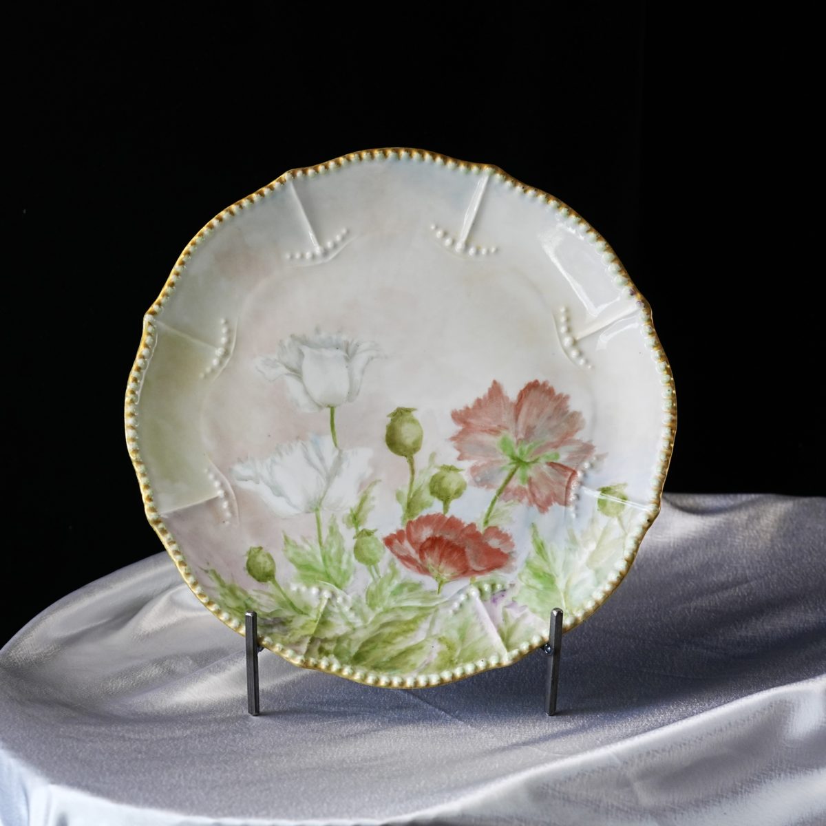 Limoges plate hand-painted with poppies, dated Christmas 1899