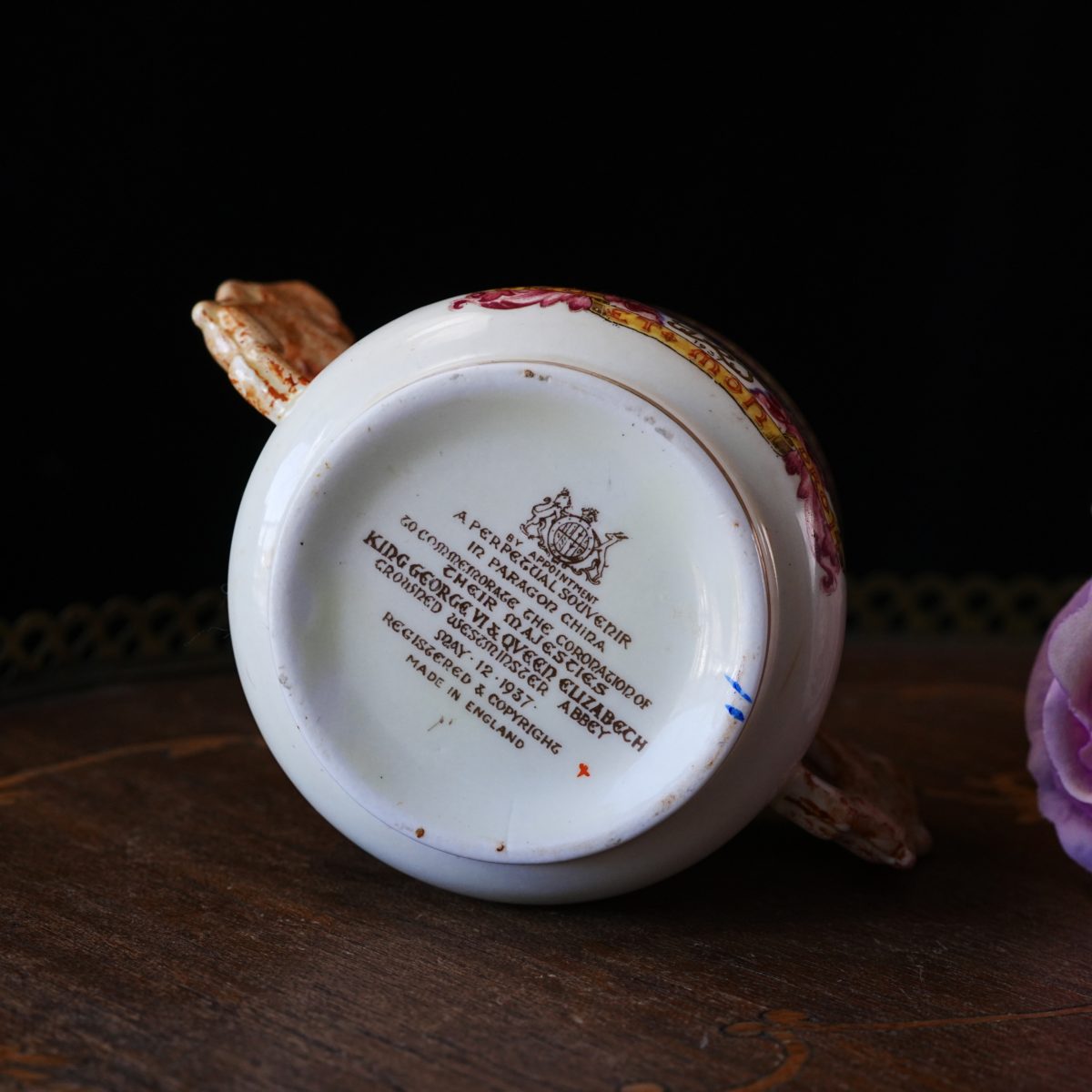 Maker's mark on the base of Antique Paragon George VI & Queen Elizabeth Coronation Loving Cup