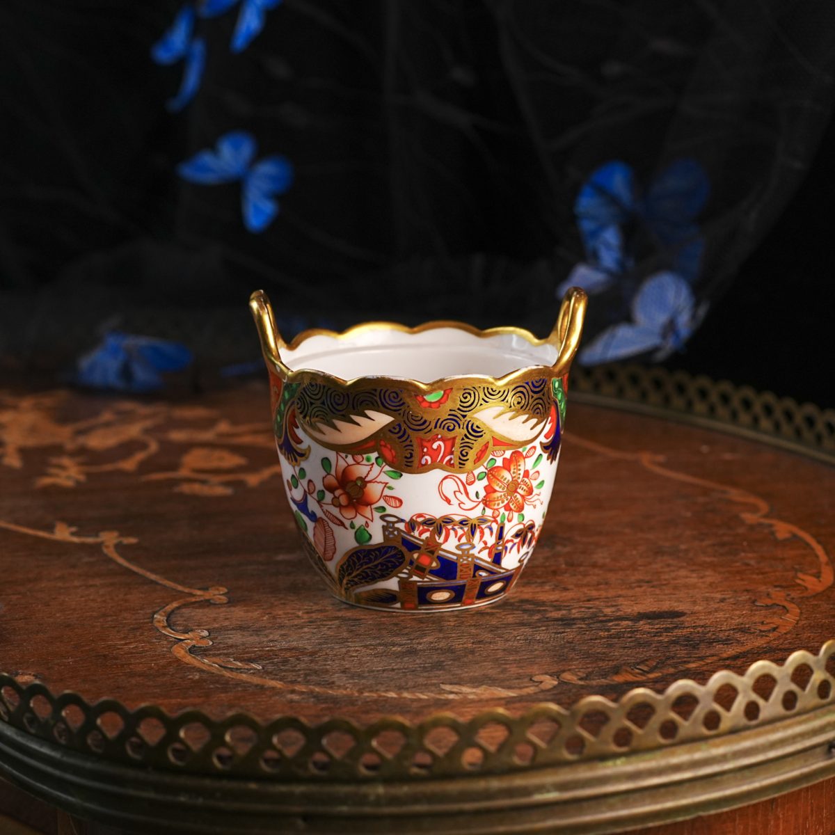 Antique Imari Cache Pot Attributed to Spode – Hand Painted Japan Pattern Vase, Twin Gilt Handles, Scalloped Rim, Cobalt & Gold, c. 1890